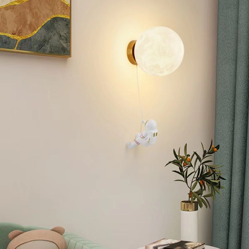 Modern Art Deco PLA Resin Iron Astronaut Planet Design 1-Light Wall Sconce Lamp For Bedroom & Living Room