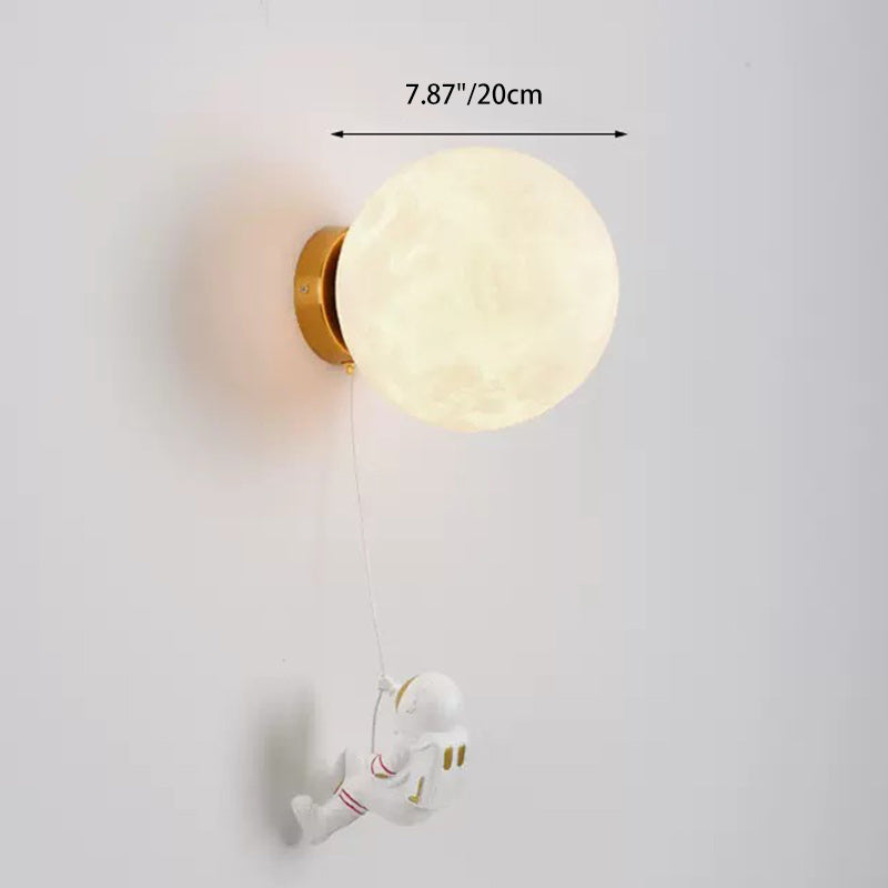 Modern Art Deco PLA Resin Iron Astronaut Planet Design 1-Light Wall Sconce Lamp For Bedroom & Living Room