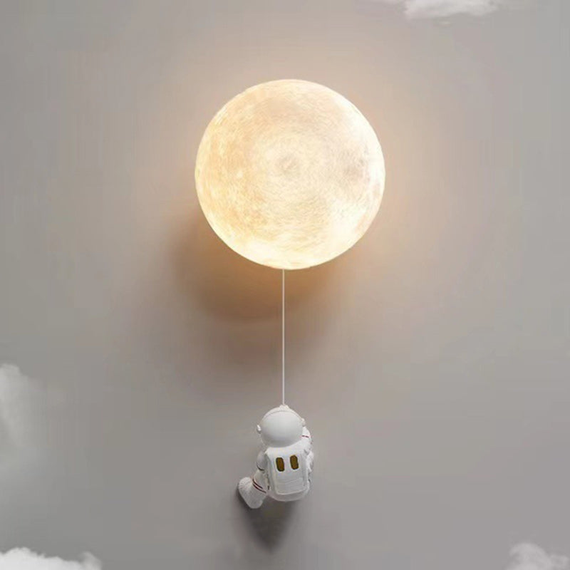Modern Art Deco PLA Resin Iron Astronaut Planet Design 1-Light Wall Sconce Lamp For Bedroom & Living Room