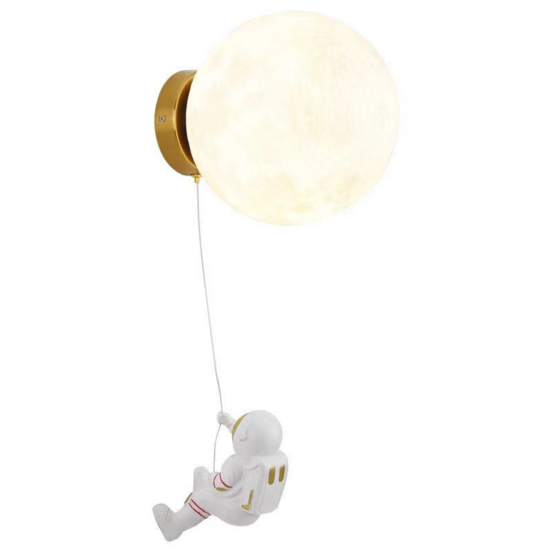 Modern Art Deco PLA Resin Iron Astronaut Planet Design 1-Light Wall Sconce Lamp For Bedroom & Living Room