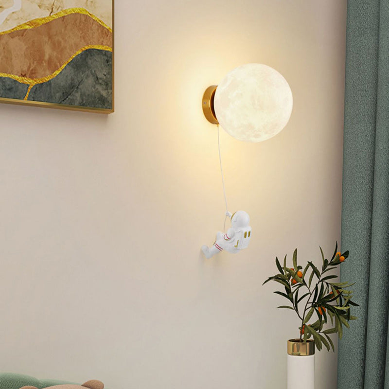 Modern Art Deco PLA Resin Iron Astronaut Planet Design 1-Light Wall Sconce Lamp For Bedroom & Living Room
