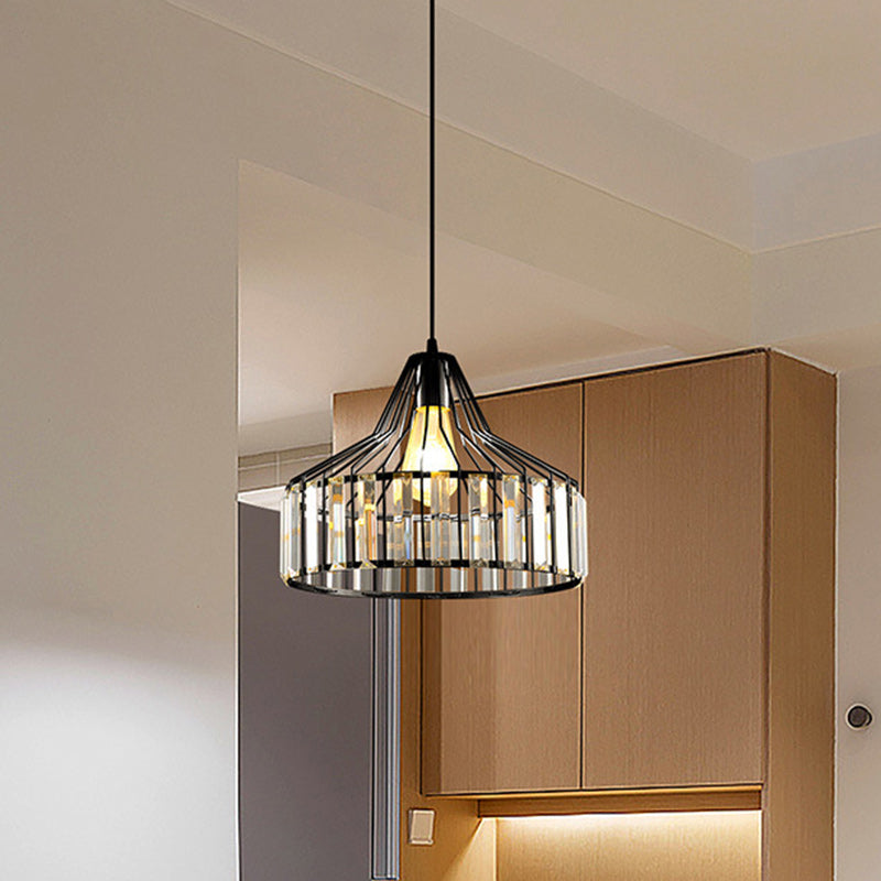 Contemporary Industrial Glass Iron Round Bowl Shade 1-Light Pendant Light For Bedroom & Living Room