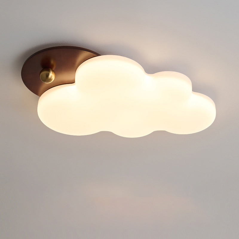 Traditional Vintage PE Rubber Wood Cream Cloud Curved LED Flush Mount Ceiling Light For Bedroom & Living Room