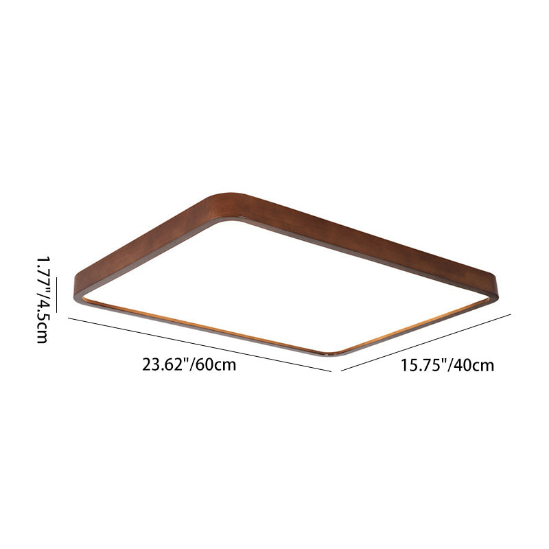 Traditional Chinese Acrylic Wood Metal Rectangular LED Flush Mount Ceiling Light For Living Room