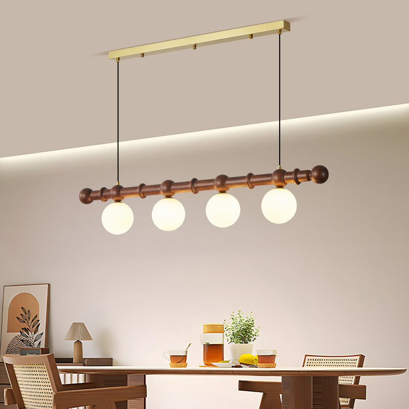 ثريا جزيرة على شكل حبة فول خشبية زجاجية عتيقة تقليدية، مزودة بأربعة مصابيح، مناسبة لغرفة الطعام والمعيشة
