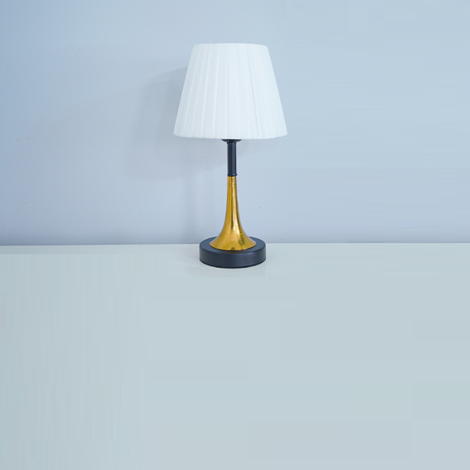 Contemporary Scandinavian Fabric Metal Fan-Shaped Round Cylinder LED Table Lamp For Bedroom