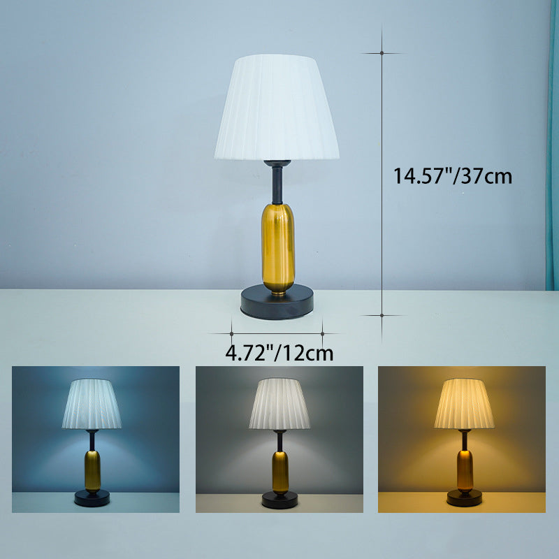 Contemporary Scandinavian Fabric Metal Fan-Shaped Round Cylinder LED Table Lamp For Bedroom