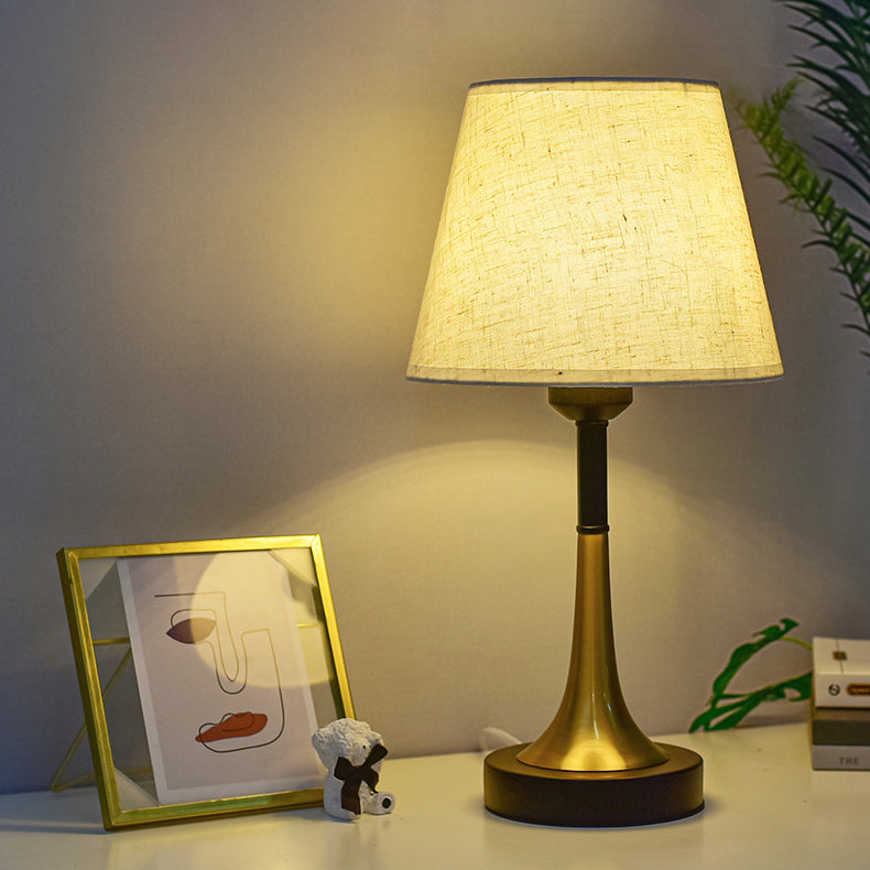 Contemporary Scandinavian Fabric Metal Fan-Shaped Round Cylinder LED Table Lamp For Bedroom
