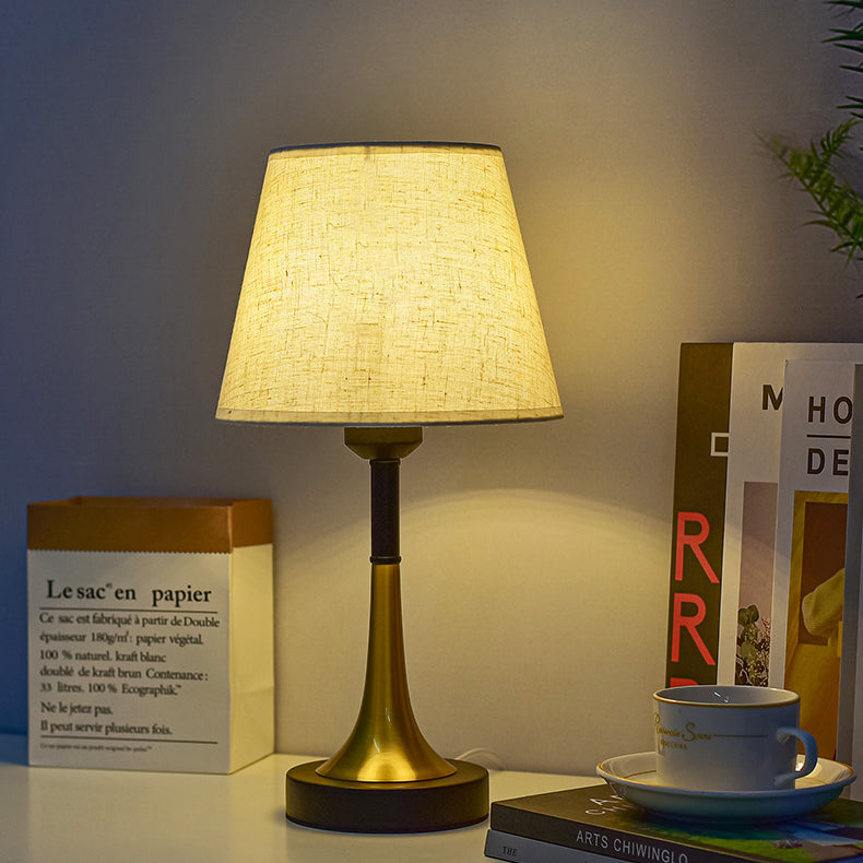 Contemporary Scandinavian Fabric Metal Fan-Shaped Round Cylinder LED Table Lamp For Bedroom