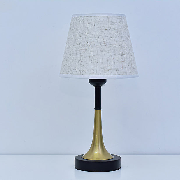 Contemporary Scandinavian Fabric Metal Fan-Shaped Round Cylinder LED Table Lamp For Bedroom