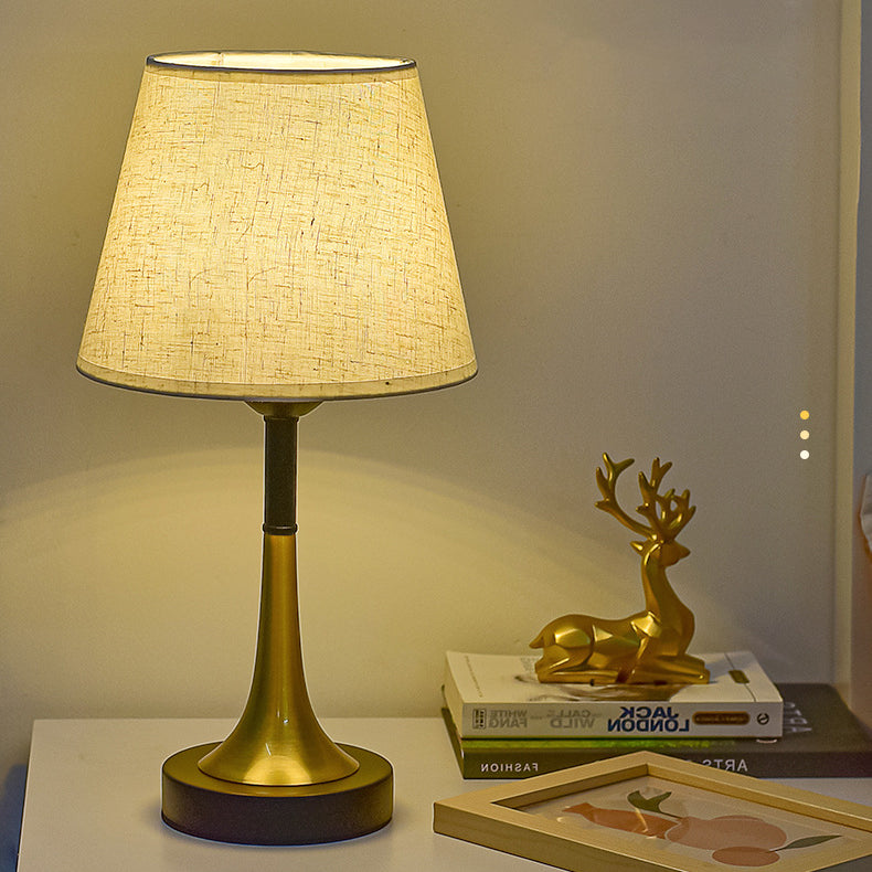 Contemporary Scandinavian Fabric Metal Fan-Shaped Round Cylinder LED Table Lamp For Bedroom