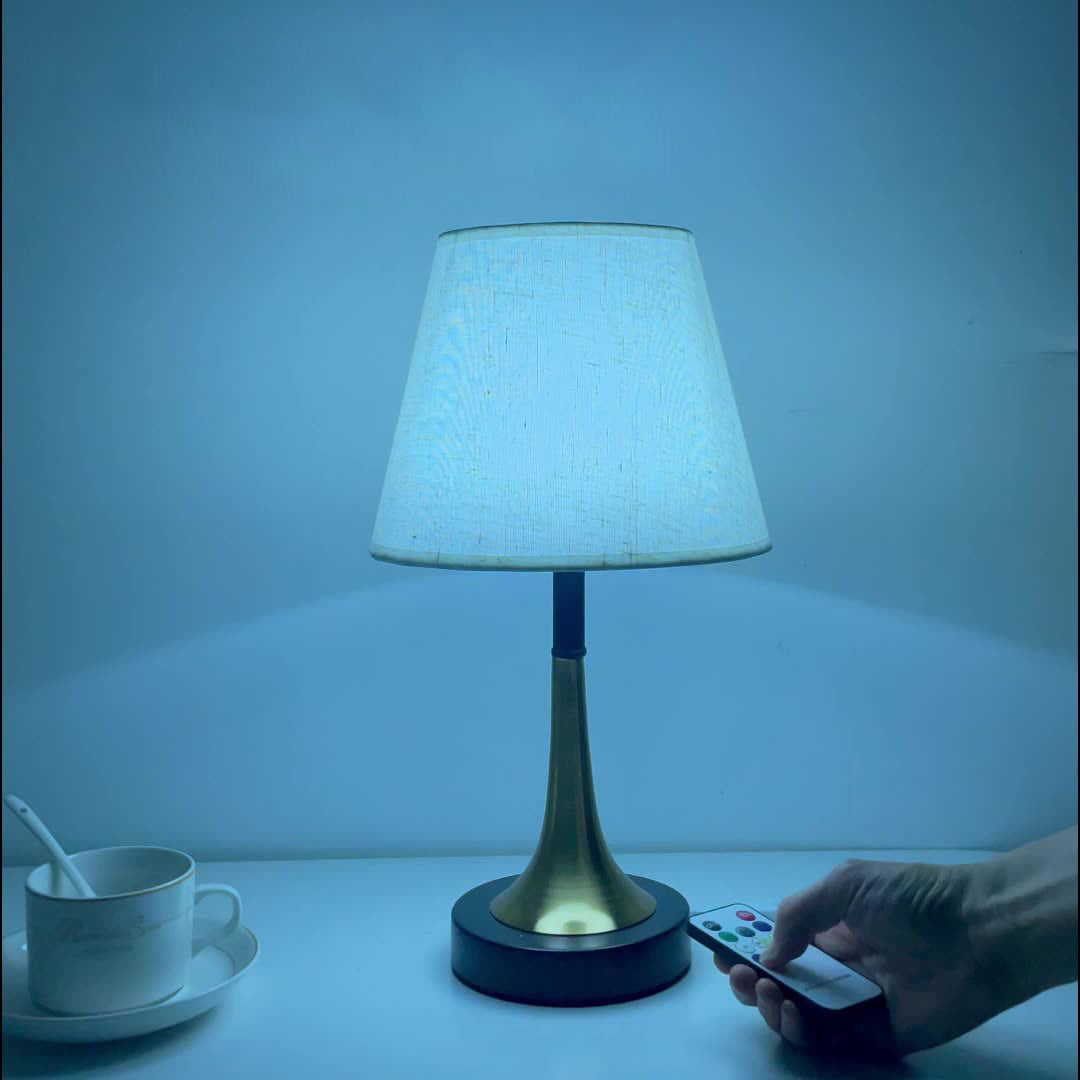 Contemporary Scandinavian Fabric Metal Fan-Shaped Round Cylinder LED Table Lamp For Bedroom