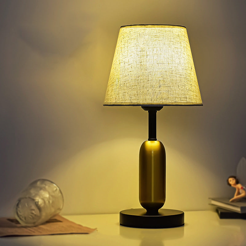 Contemporary Scandinavian Fabric Metal Fan-Shaped Round Cylinder LED Table Lamp For Bedroom