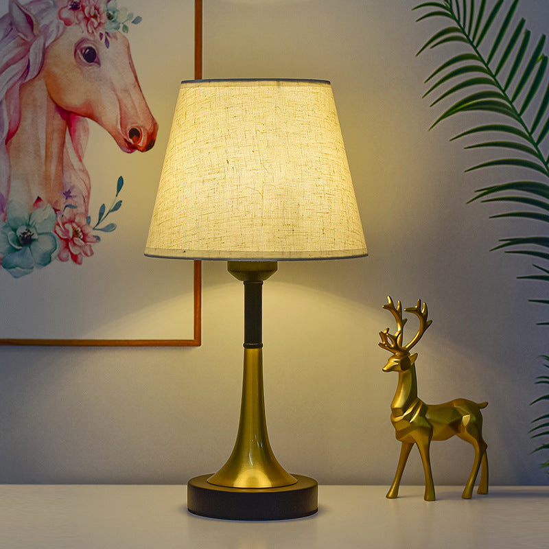 Contemporary Scandinavian Fabric Metal Fan-Shaped Round Cylinder LED Table Lamp For Bedroom