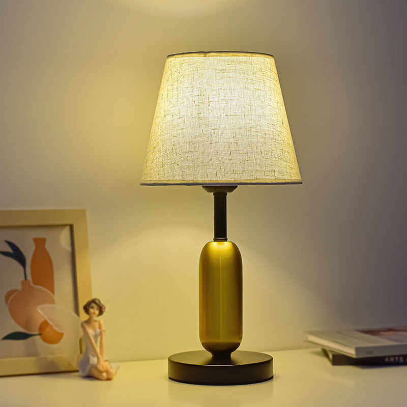 Contemporary Scandinavian Fabric Metal Fan-Shaped Round Cylinder LED Table Lamp For Bedroom