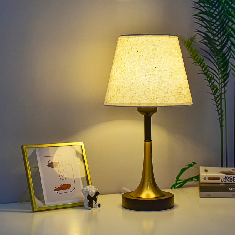 Contemporary Scandinavian Fabric Metal Fan-Shaped Round Cylinder LED Table Lamp For Bedroom
