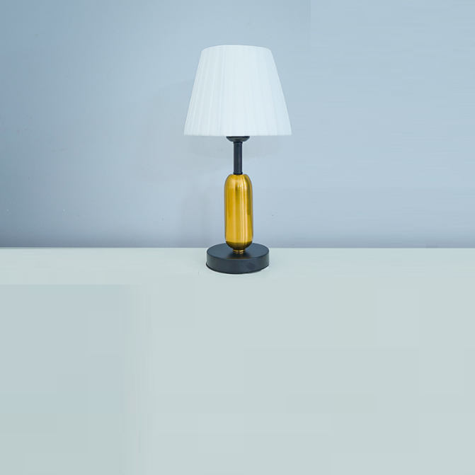 Contemporary Scandinavian Fabric Metal Fan-Shaped Round Cylinder LED Table Lamp For Bedroom