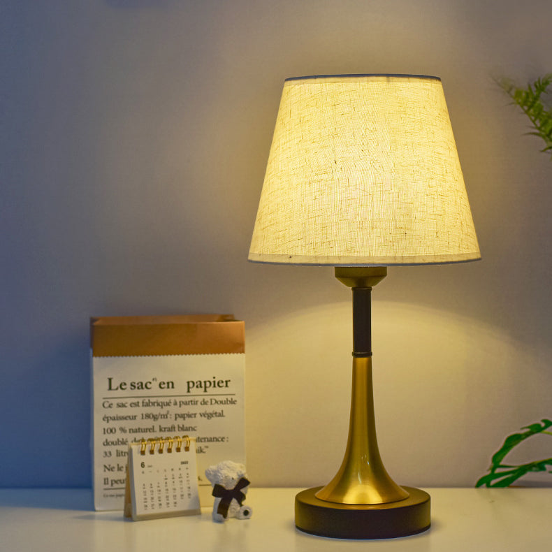 Contemporary Scandinavian Fabric Metal Fan-Shaped Round Cylinder LED Table Lamp For Bedroom