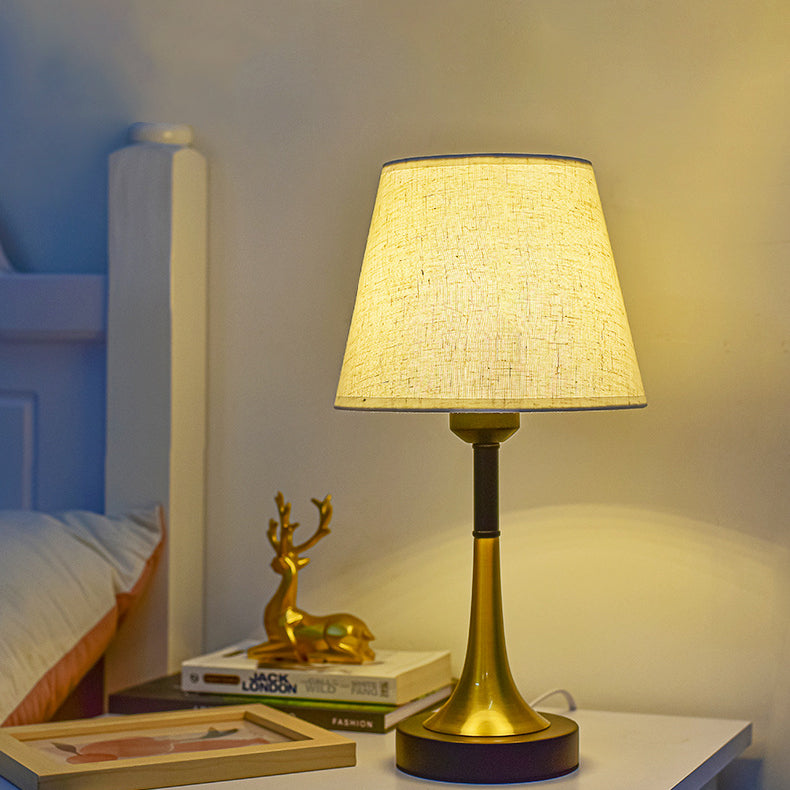 Contemporary Scandinavian Fabric Metal Fan-Shaped Round Cylinder LED Table Lamp For Bedroom
