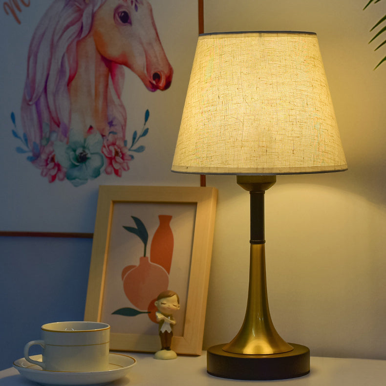 Contemporary Scandinavian Fabric Metal Fan-Shaped Round Cylinder LED Table Lamp For Bedroom