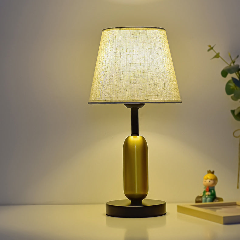 Contemporary Scandinavian Fabric Metal Fan-Shaped Round Cylinder LED Table Lamp For Bedroom
