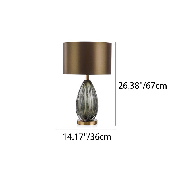 Contemporary Scandinavian Fabric Metal Crystal Oval Round 1-Light Table Lamp For Bedroom