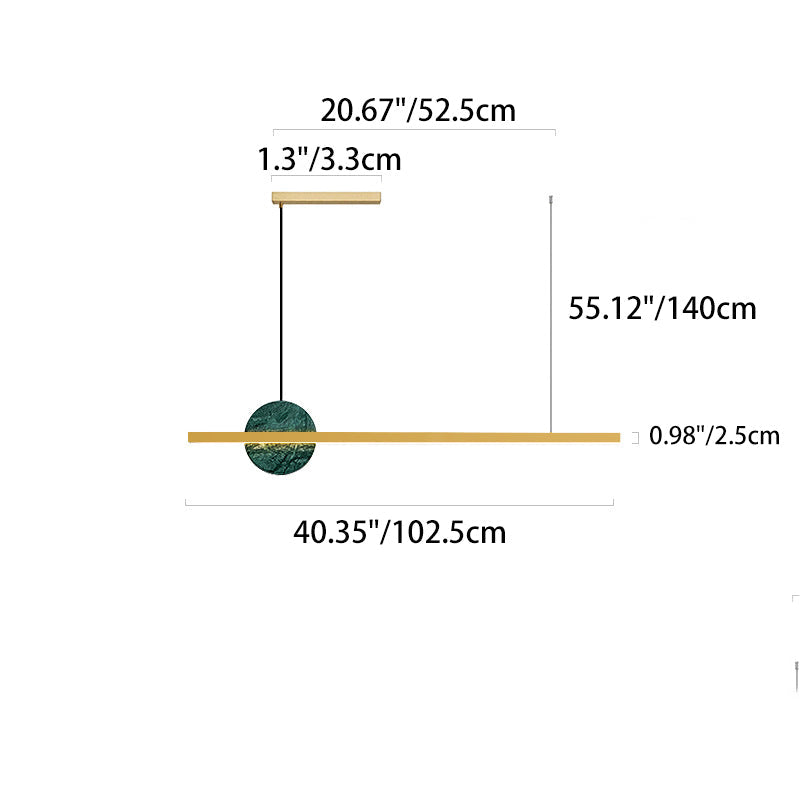 ثريا LED دائرية خطية من الرخام والنحاس بتصميم عصري بسيط لغرفة الطعام