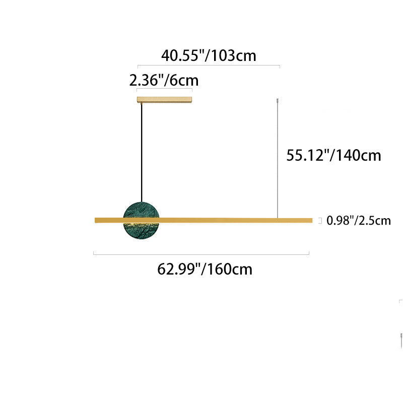 ثريا LED دائرية خطية من الرخام والنحاس بتصميم عصري بسيط لغرفة الطعام