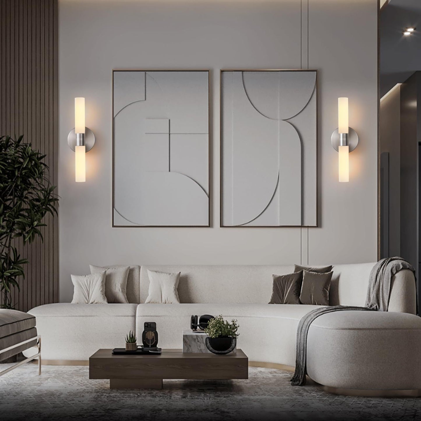 Modern Minimalist Glass Iron Cylindrical Round 2-Light Wall Sconce Lamp For Bedroom & Living Room