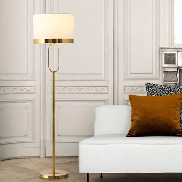 Contemporary Scandinavian Fabric Iron Oval-U Shape Round 1-Light Standing Floor Lamp For Bedroom & Living Room