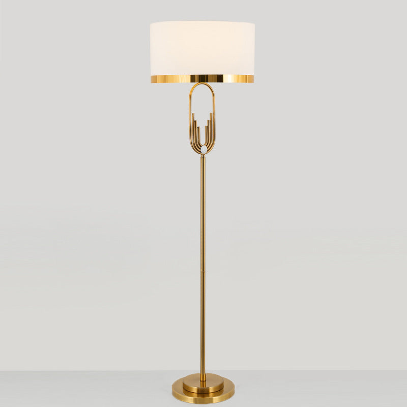 Contemporary Scandinavian Fabric Iron Oval-U Shape Round 1-Light Standing Floor Lamp For Bedroom & Living Room