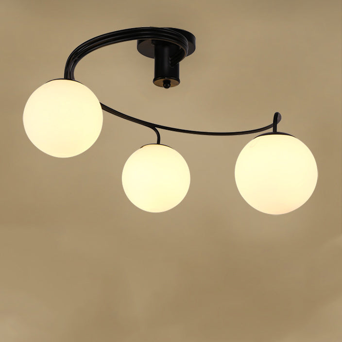 Contemporary Creative Glass Iron Curved-Round Globe 3/5-Light Semi-Flush Mount Ceiling Light For Bedroom & Living Room