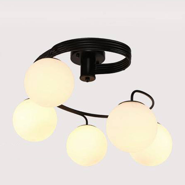 Contemporary Creative Glass Iron Curved-Round Globe 3/5-Light Semi-Flush Mount Ceiling Light For Bedroom & Living Room