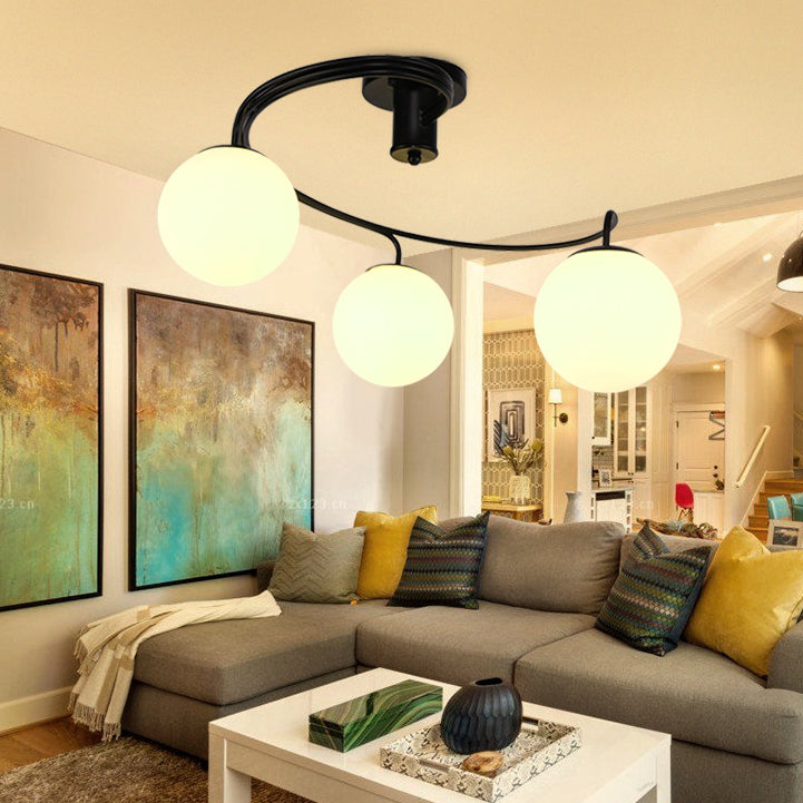 Contemporary Creative Glass Iron Curved-Round Globe 3/5-Light Semi-Flush Mount Ceiling Light For Bedroom & Living Room