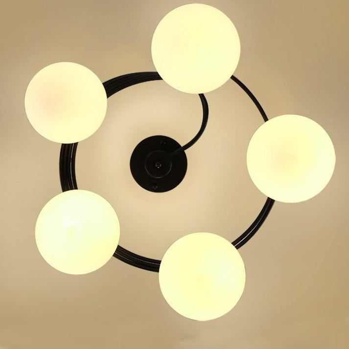 Contemporary Creative Glass Iron Curved-Round Globe 3/5-Light Semi-Flush Mount Ceiling Light For Bedroom & Living Room