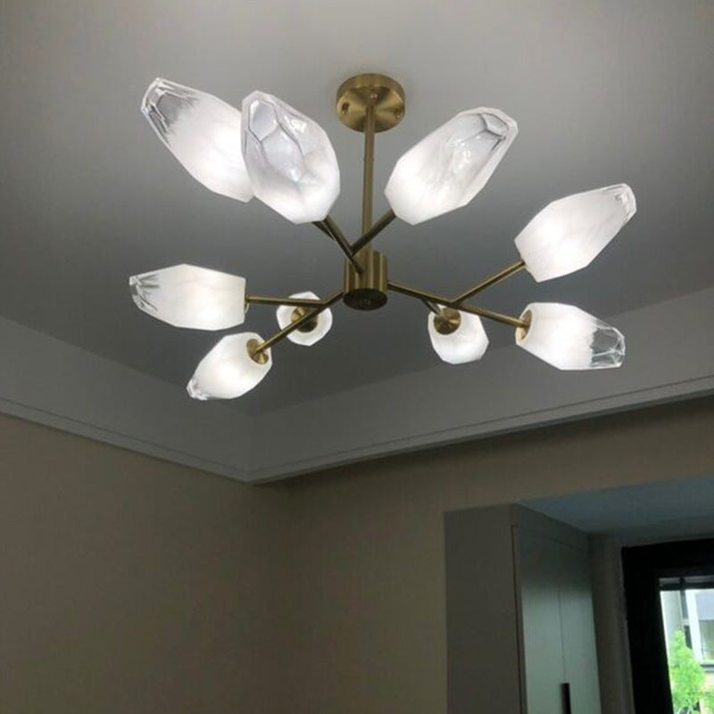 Contemporary Creative Brass Glass Round Branch 9/12-Light Chandelier For Bedroom & Living Room