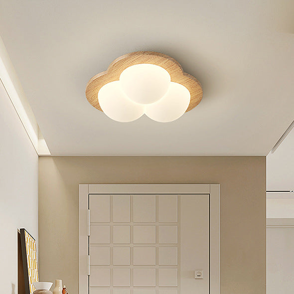 Traditional Chinese PE Rubberwood Heart Star Wave LED Flush Mount Ceiling Light For Bedroom