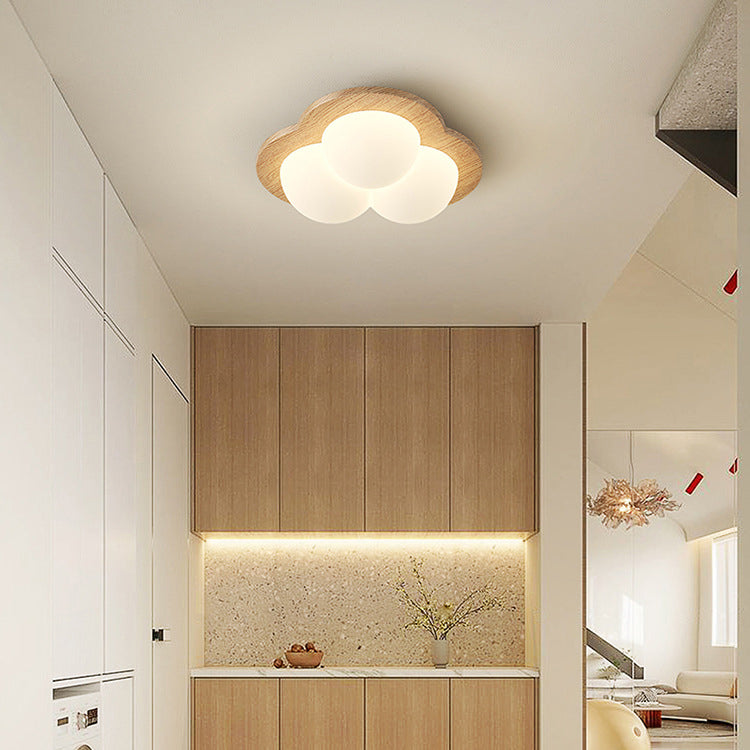Traditional Chinese PE Rubberwood Heart Star Wave LED Flush Mount Ceiling Light For Bedroom