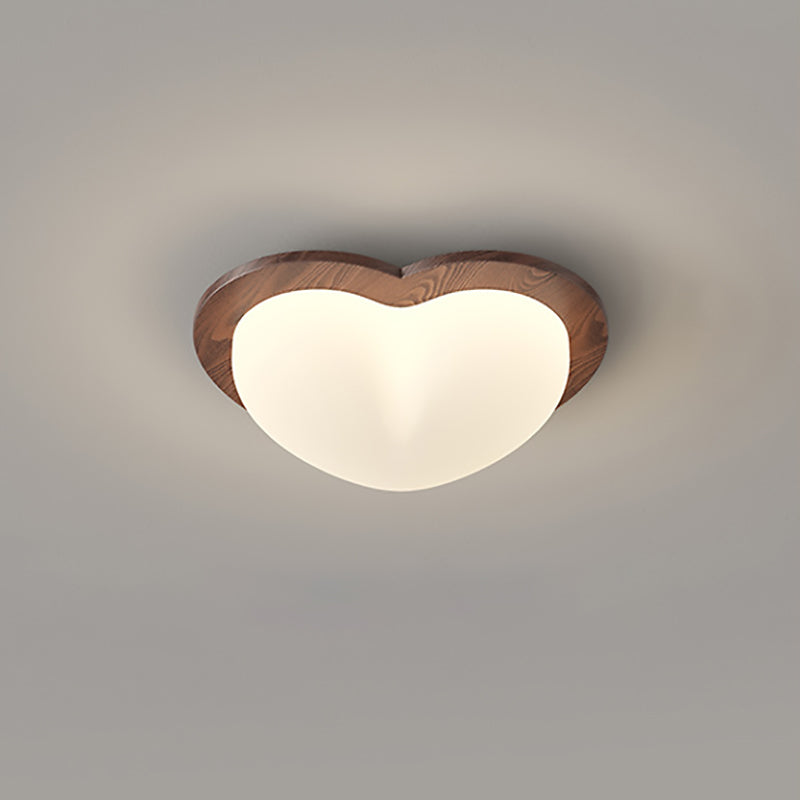 Traditional Chinese PE Rubberwood Heart Star Wave LED Flush Mount Ceiling Light For Bedroom