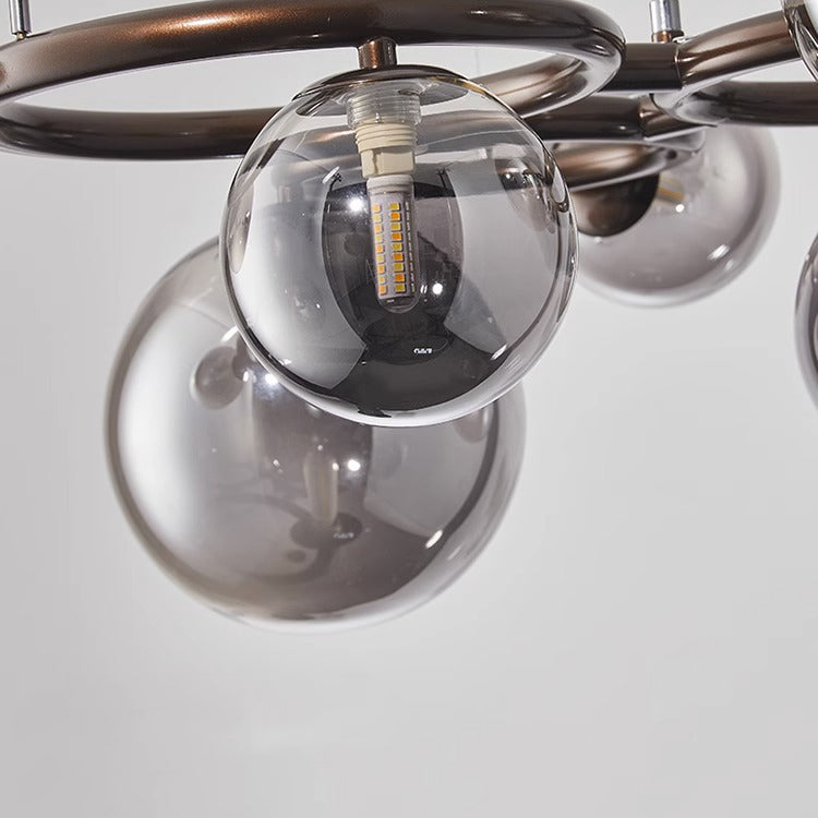 Contemporary Scandinavian Glass Iron Round Orb 5/7/9-Light Chandelier For Bedroom & Living Room