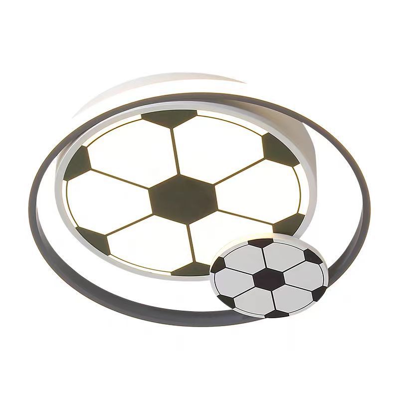 Modern Art Deco Kids Acrylic Iron Soccer-Shaped Round LED Flush Mount Ceiling Light For Bedroom