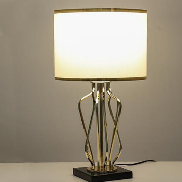 Contemporary Creative Fabric Metal Marble Curved Round 1-Light Table Lamp For Bedroom