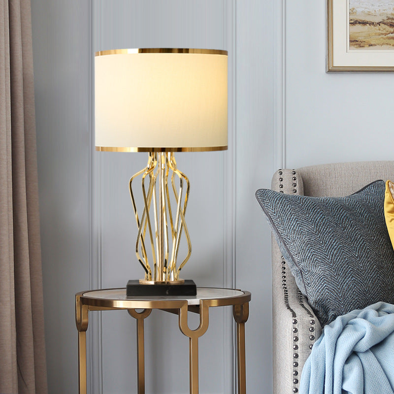 Contemporary Creative Fabric Metal Marble Curved Round 1-Light Table Lamp For Bedroom