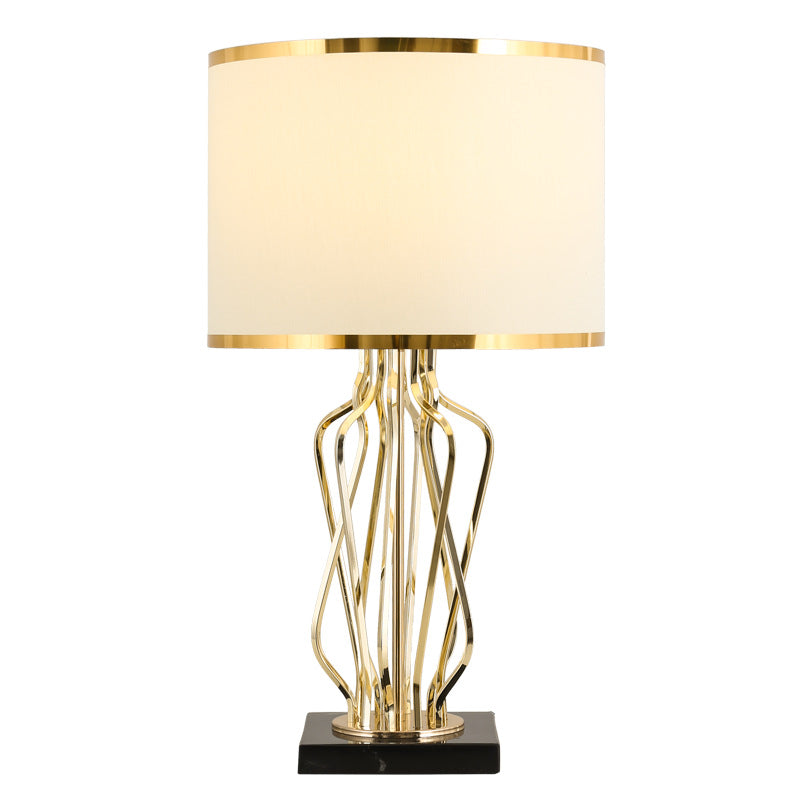 Contemporary Creative Fabric Metal Marble Curved Round 1-Light Table Lamp For Bedroom