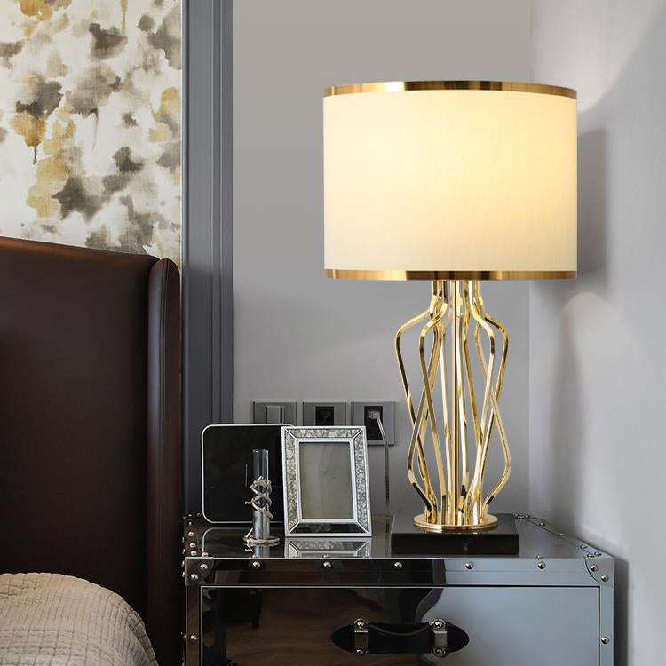 Contemporary Creative Fabric Metal Marble Curved Round 1-Light Table Lamp For Bedroom