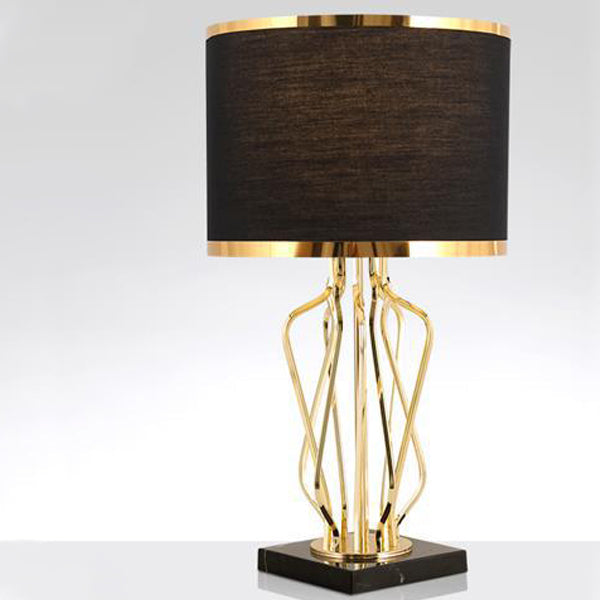 Contemporary Creative Fabric Metal Marble Curved Round 1-Light Table Lamp For Bedroom