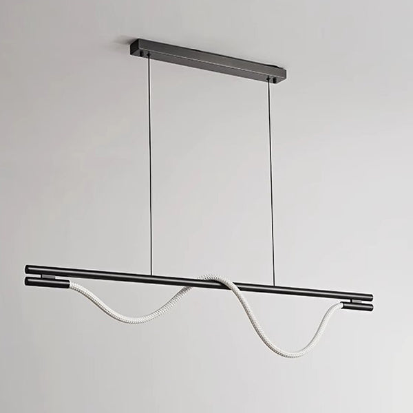 Contemporary Creative Braided Silicone Copper Curved Linear LED Chandelier Island Light For Dining Room