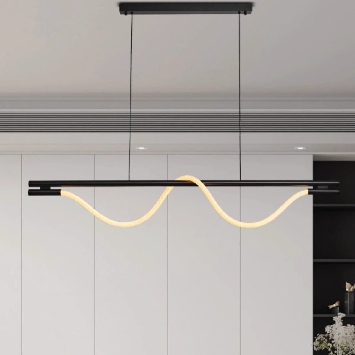 Contemporary Creative Braided Silicone Copper Curved Linear LED Chandelier Island Light For Dining Room