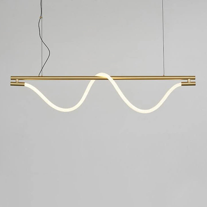 Contemporary Creative Braided Silicone Copper Curved Linear LED Chandelier Island Light For Dining Room