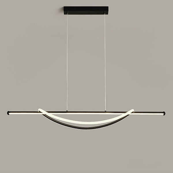 Contemporary Creative Silicone Aluminum Curved Linear LED Chandelier Island Light For Dining Room